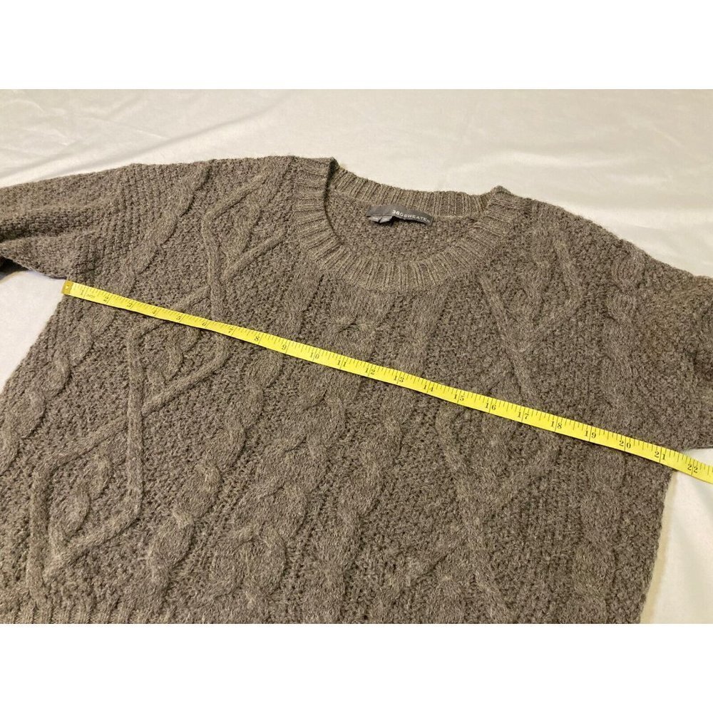 360 Sweater Cropped Cable Knit 1/2 Sleeve High Low Wool Alpaca Brown Size XS - Picture 5 of 8